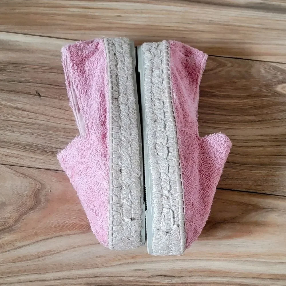 Manebi Italy Sydney Terry Double Sole Platform Espadrilles Pastel Rose 40